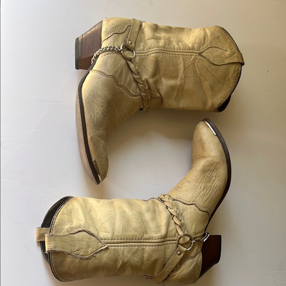 Cream Ivory Cowboy Boots with Chain Accent
